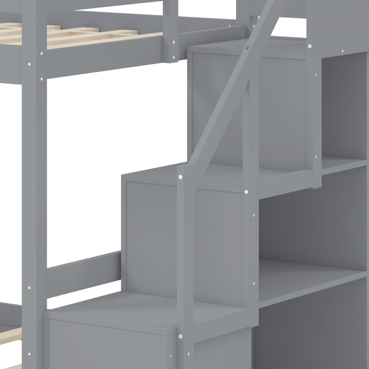 Twin Over Full Bunk Bed with Storage Stairs - Gray