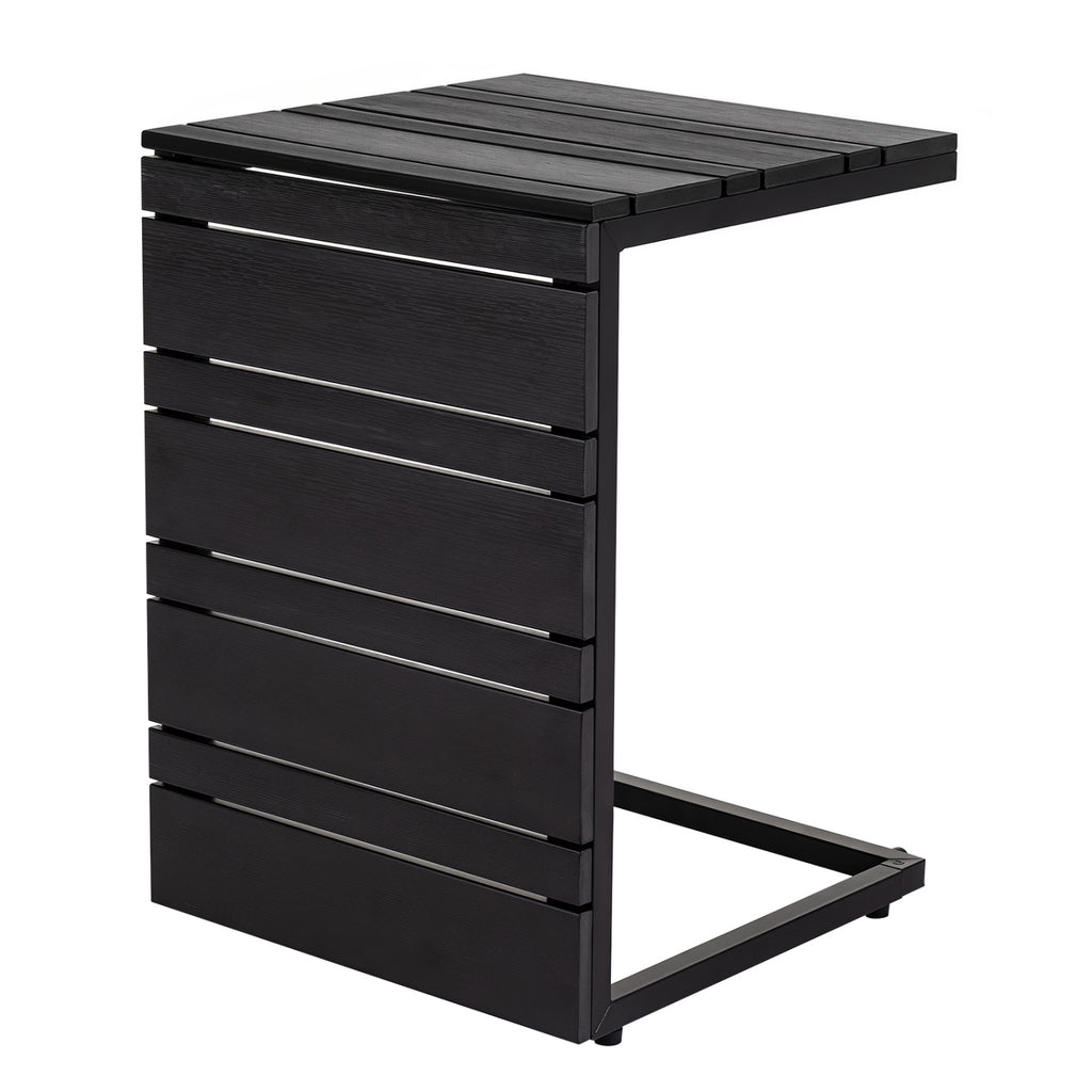 C-Shaped Side Table with Wood-Plastic Top - Black