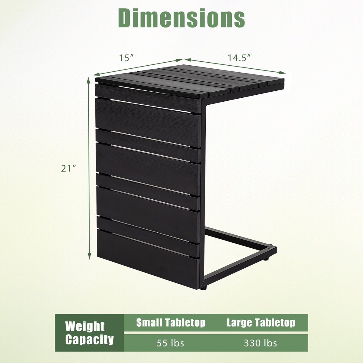C-Shaped Side Table with Wood-Plastic Top - Black
