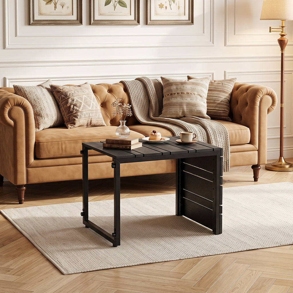 C-Shaped Side Table with Wood-Plastic Top - Black
