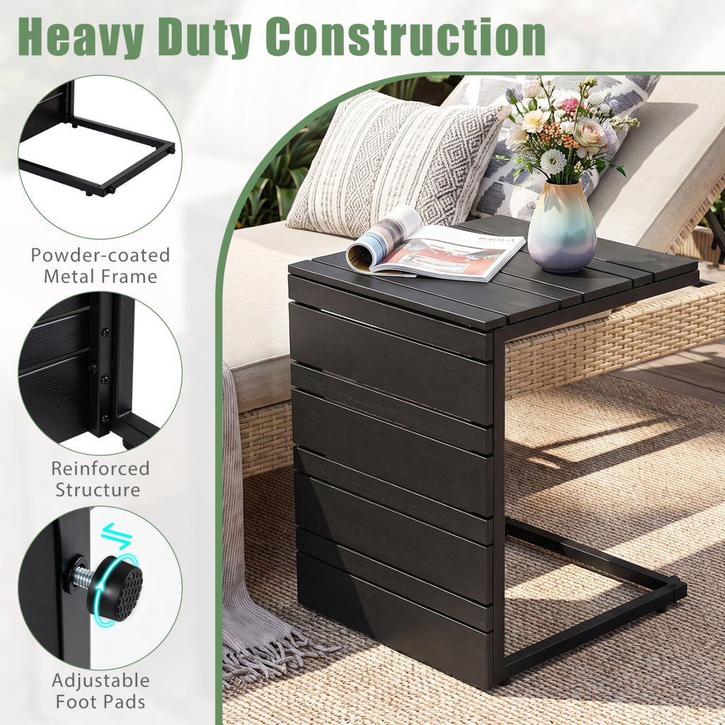 C-Shaped Side Table with Wood-Plastic Top - Black