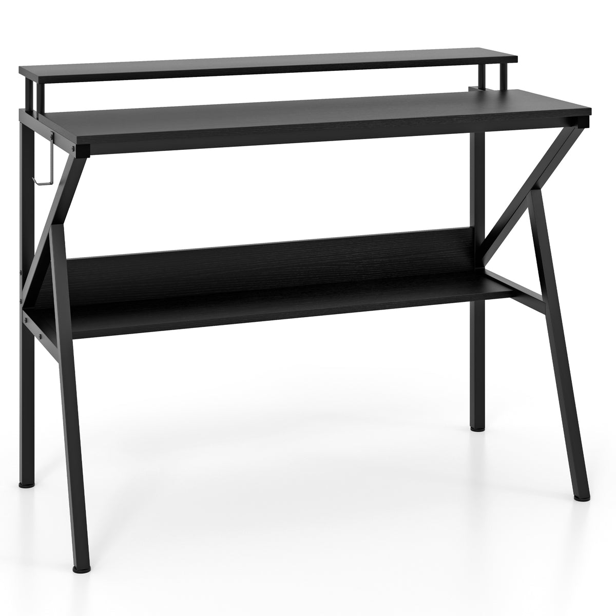 Computer Desk with Monitor Stand and Storage Shelf - Black