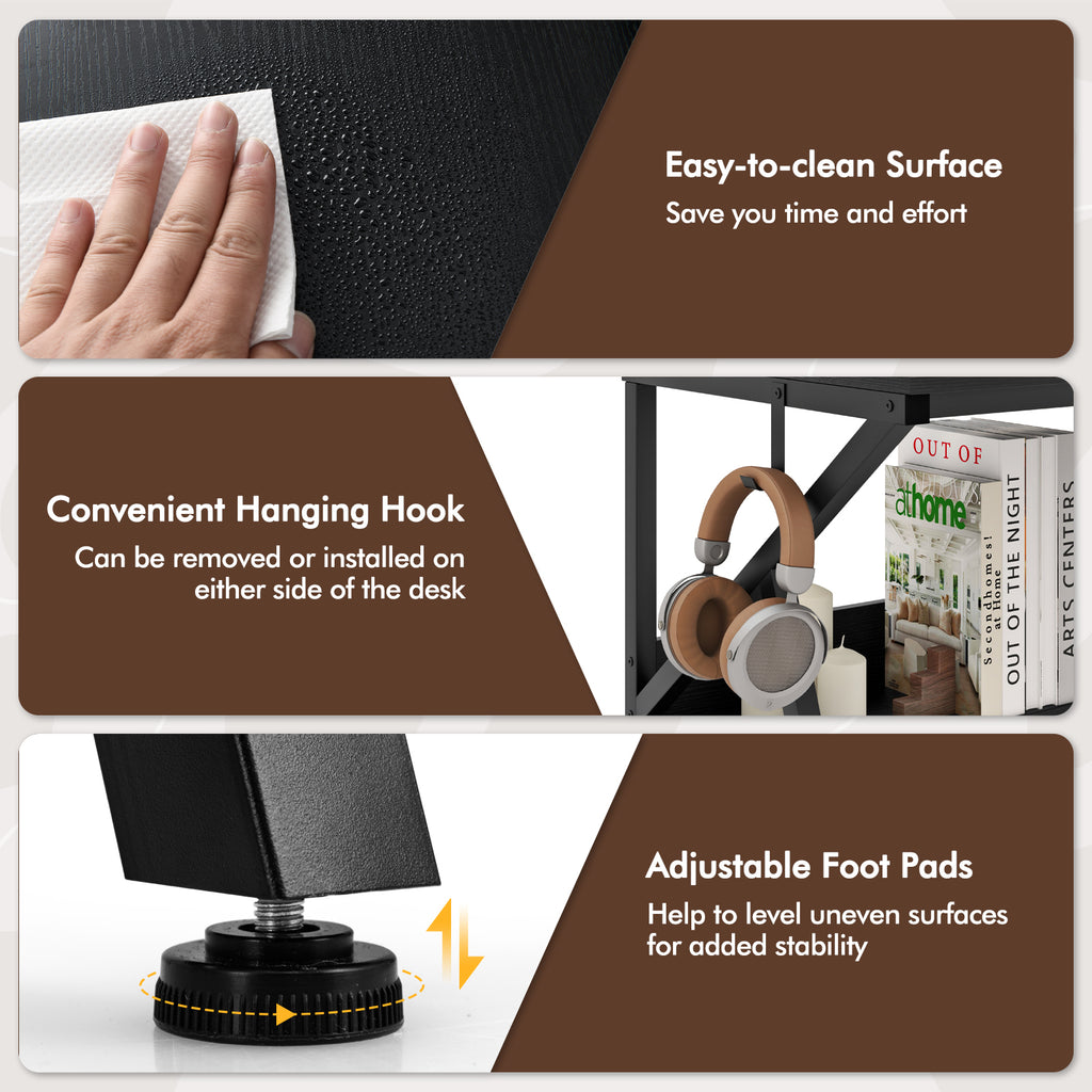 Computer Desk with Monitor Stand and Storage Shelf - Black