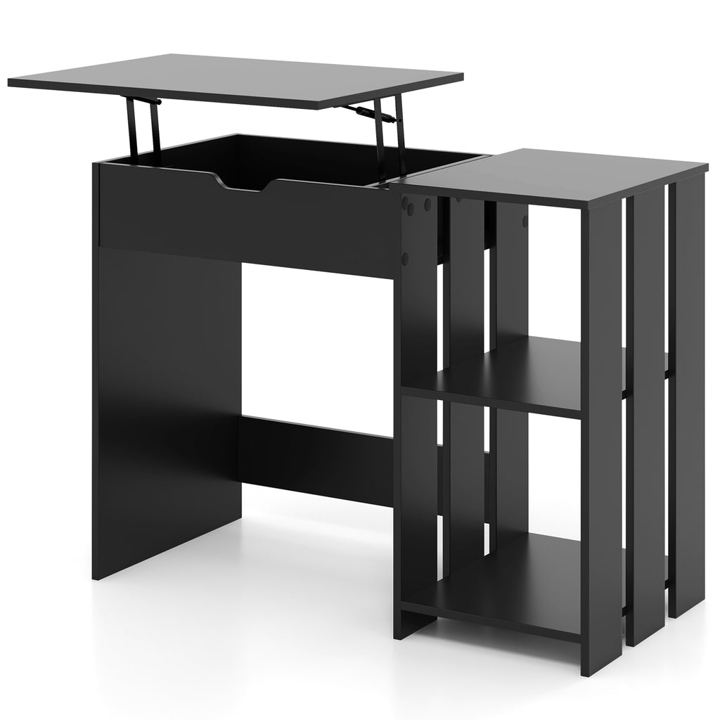 Standing Computer Desk with Storage Shelves - Black