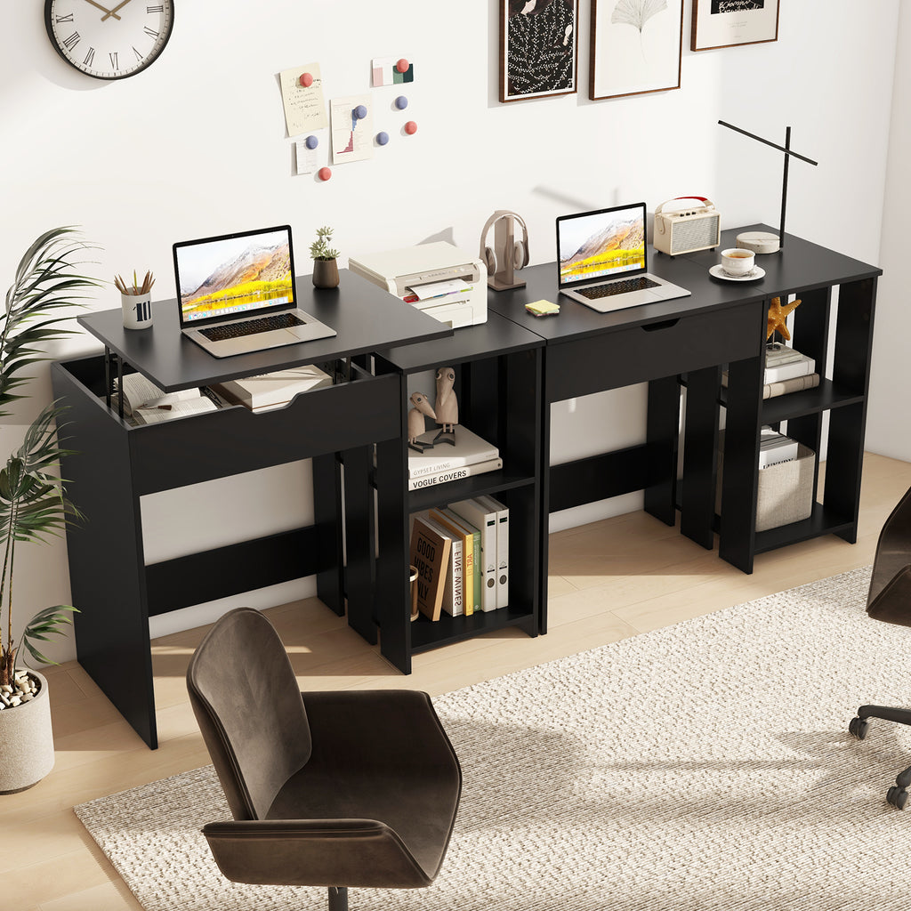 Standing Computer Desk with Storage Shelves - Black