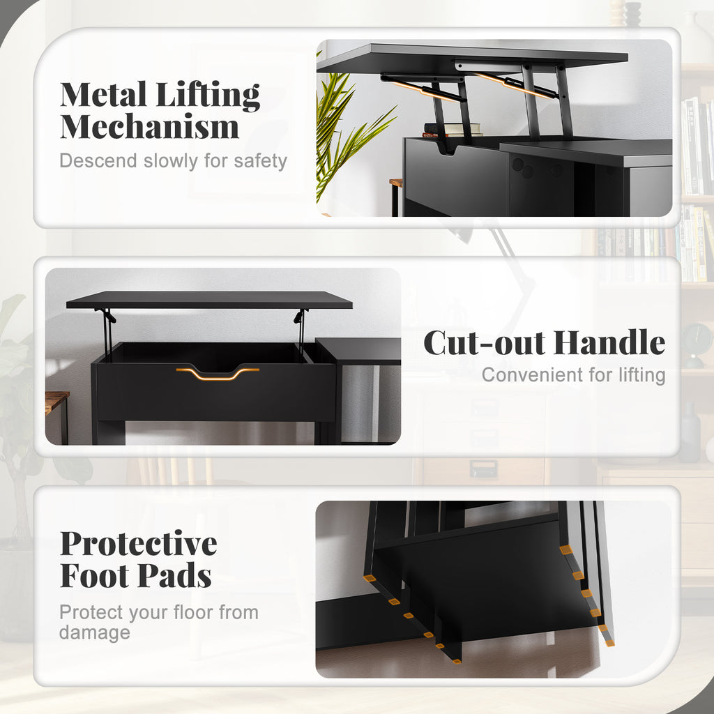 Standing Computer Desk with Storage Shelves - Black