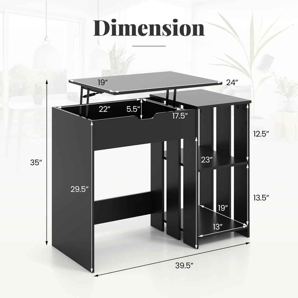 Space Saving Computer Desk with Hidden Compartment and Open Storage