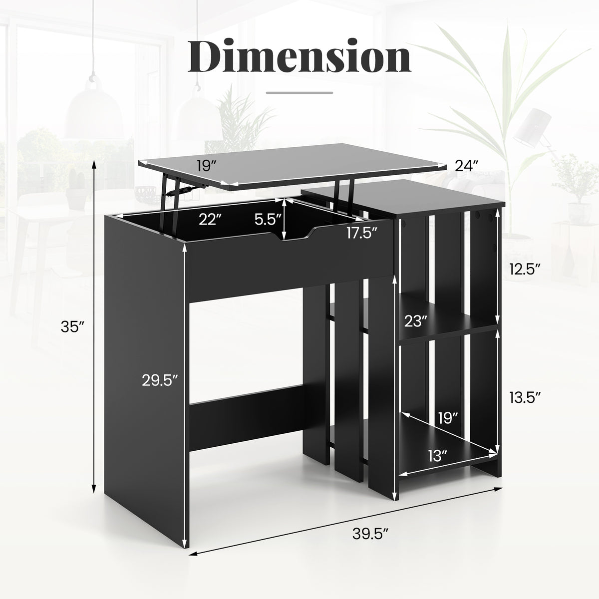 Space Saving Computer Desk with Hidden Compartment and Open Storage