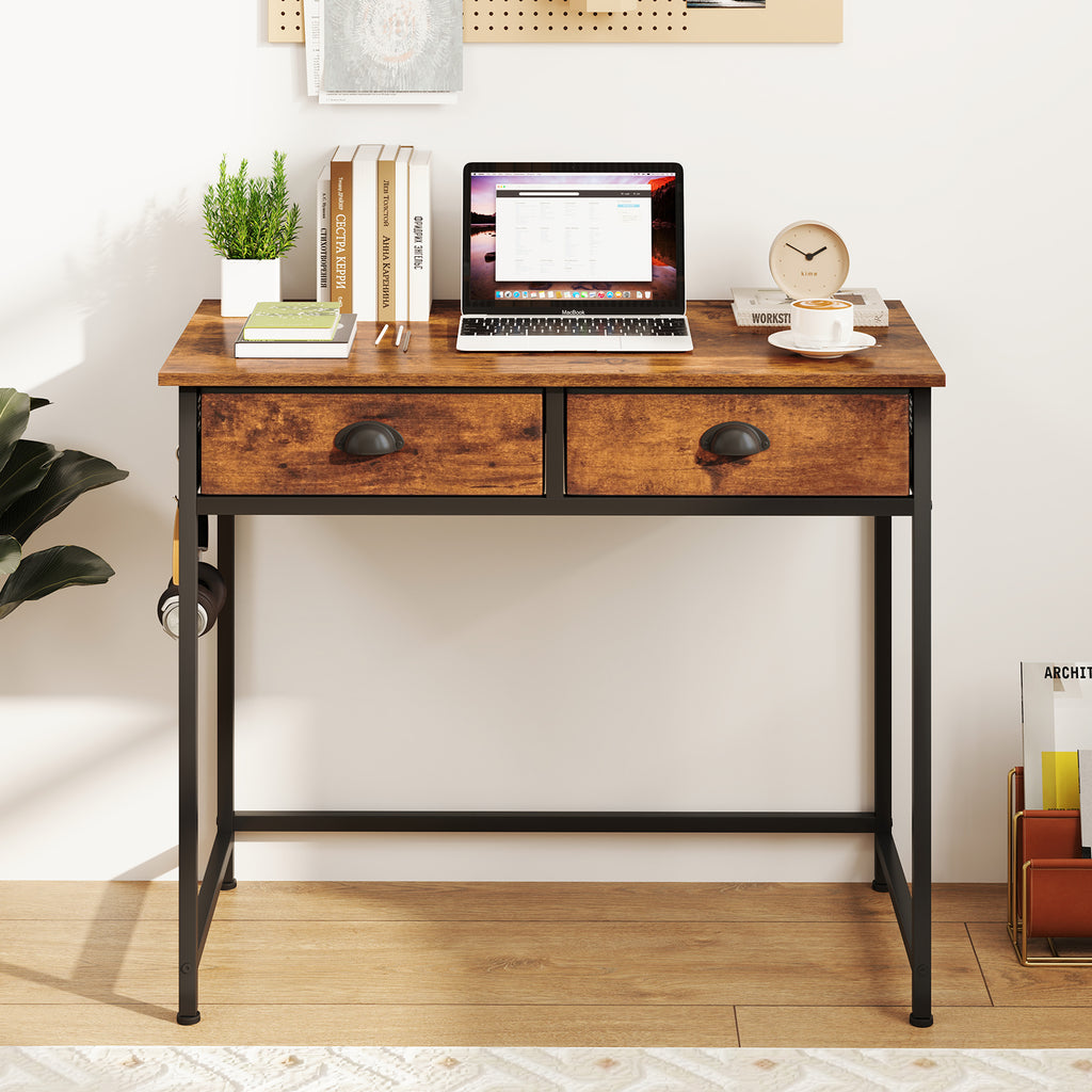 36" Computer Desk with Storage Drawers & Hooks - White