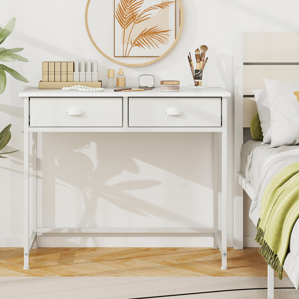 36" Computer Desk with Storage Drawers & Hooks - White