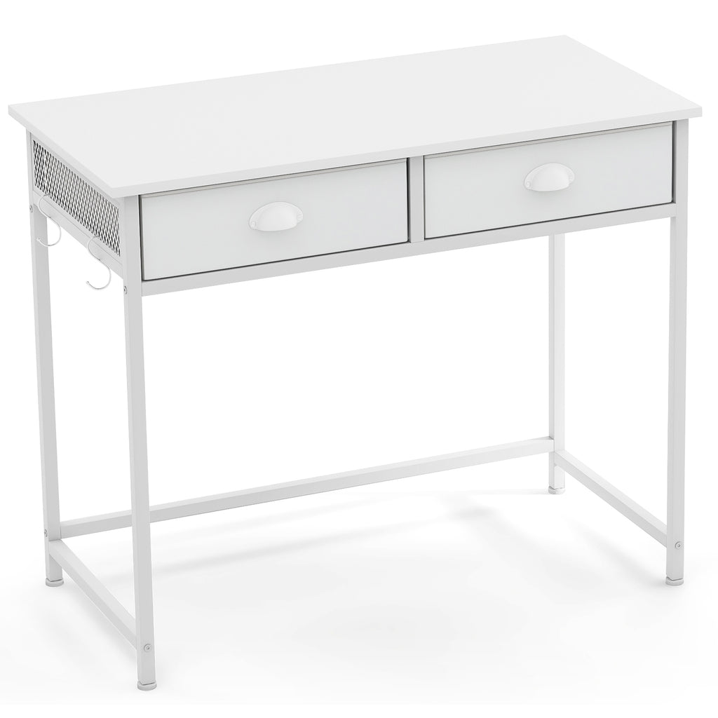 36" Computer Desk with Storage Drawers & Hooks - White