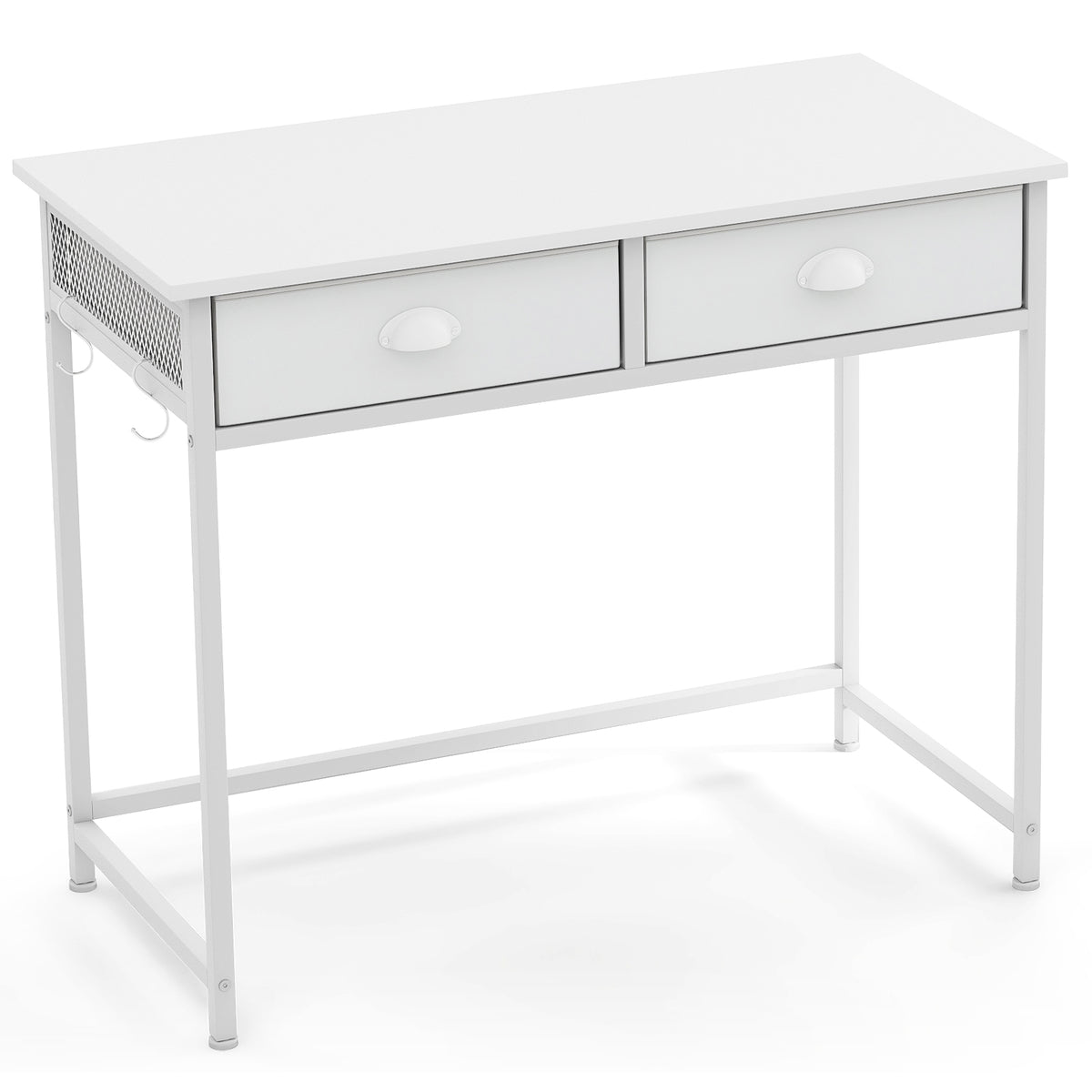 36" Computer Desk with Storage Drawers & Hooks - White