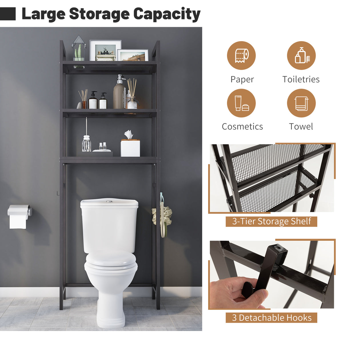 Over-The-Toilet Storage Shelf Space Saving Metal Bathroom Organizer