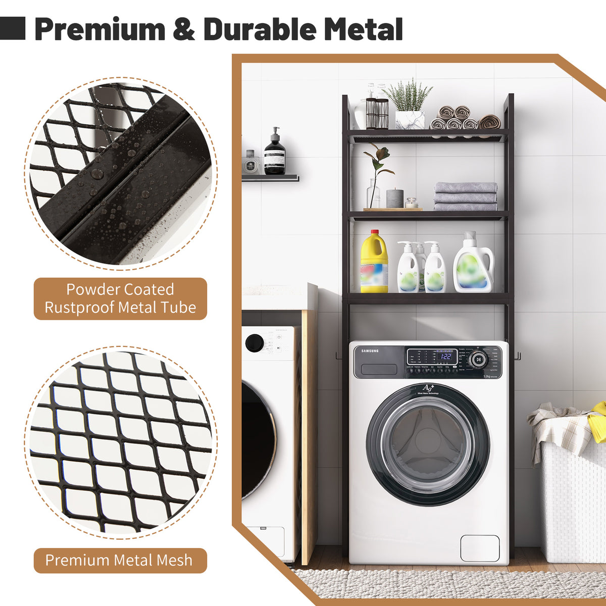 Over-The-Toilet Storage Shelf Space Saving Metal Bathroom Organizer