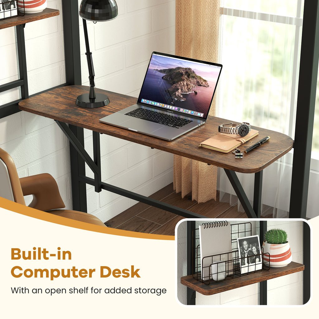 Twin Loft Bed with Desk and Guardrail - Coffee