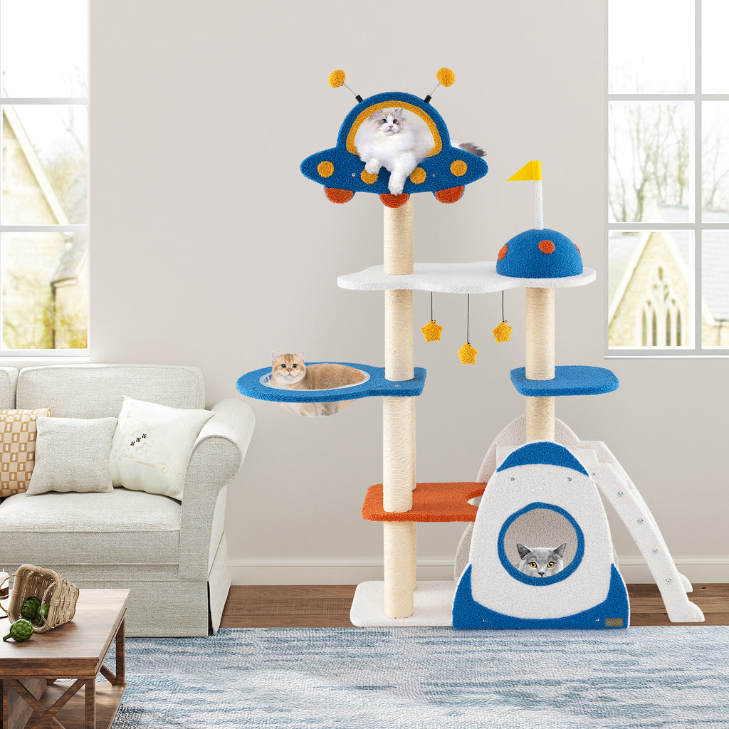 Space Theme Cat Tree Multi-Level Cat Tower with Sisal Posts - Multicolor