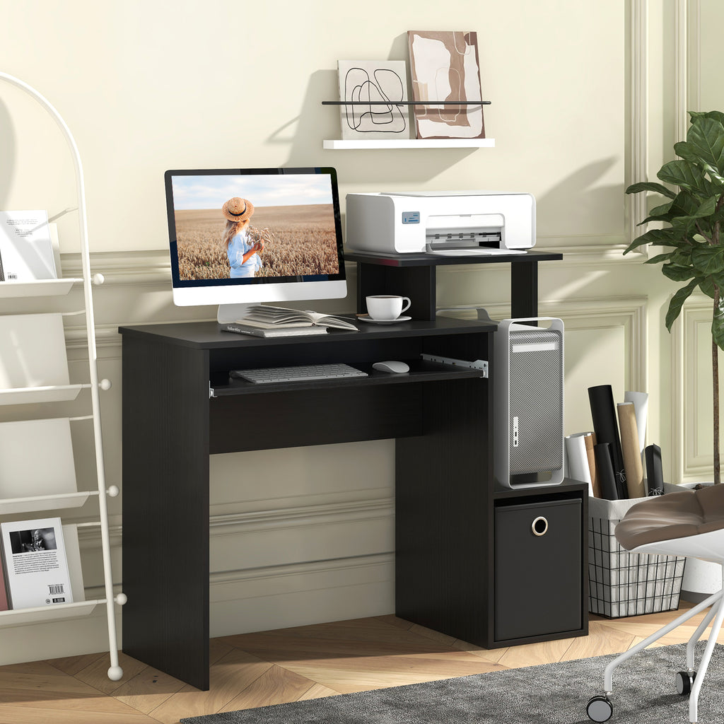 Space-Saving Computer Desk with Pull-Out Keyboard Tray - White