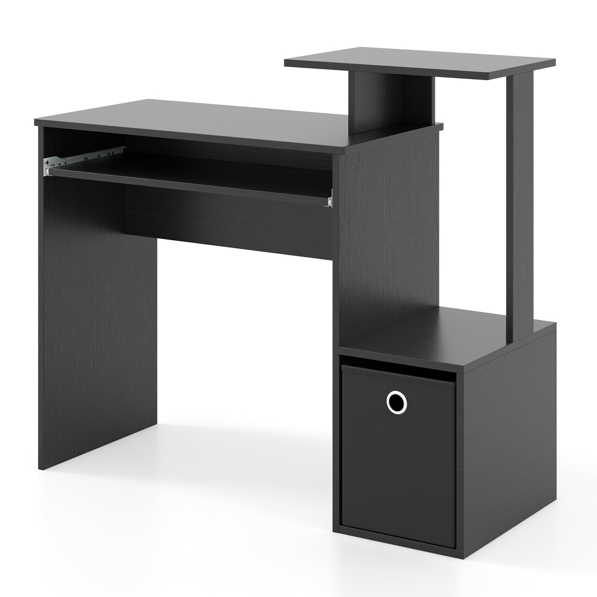 Space-Saving Computer Desk with Pull-Out Keyboard Tray - White