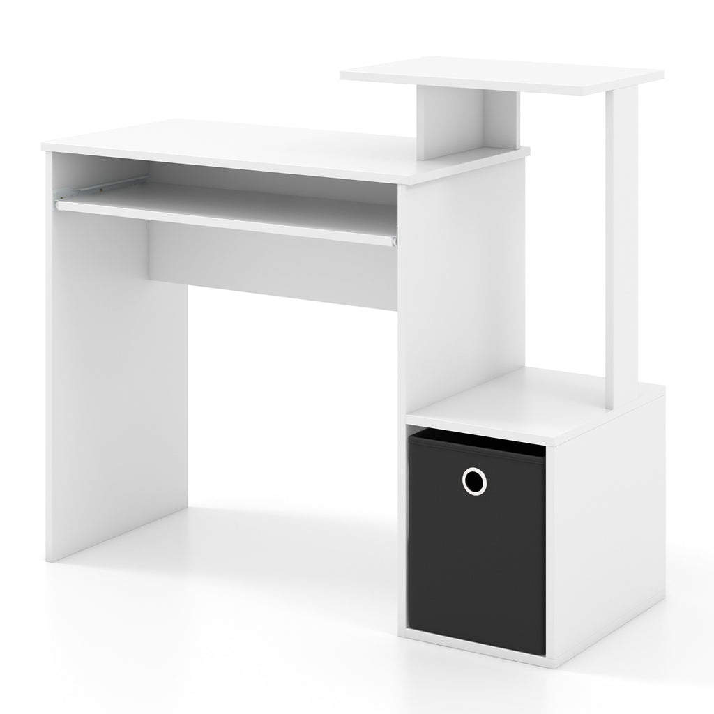 Space-Saving Computer Desk with Pull-Out Keyboard Tray - White