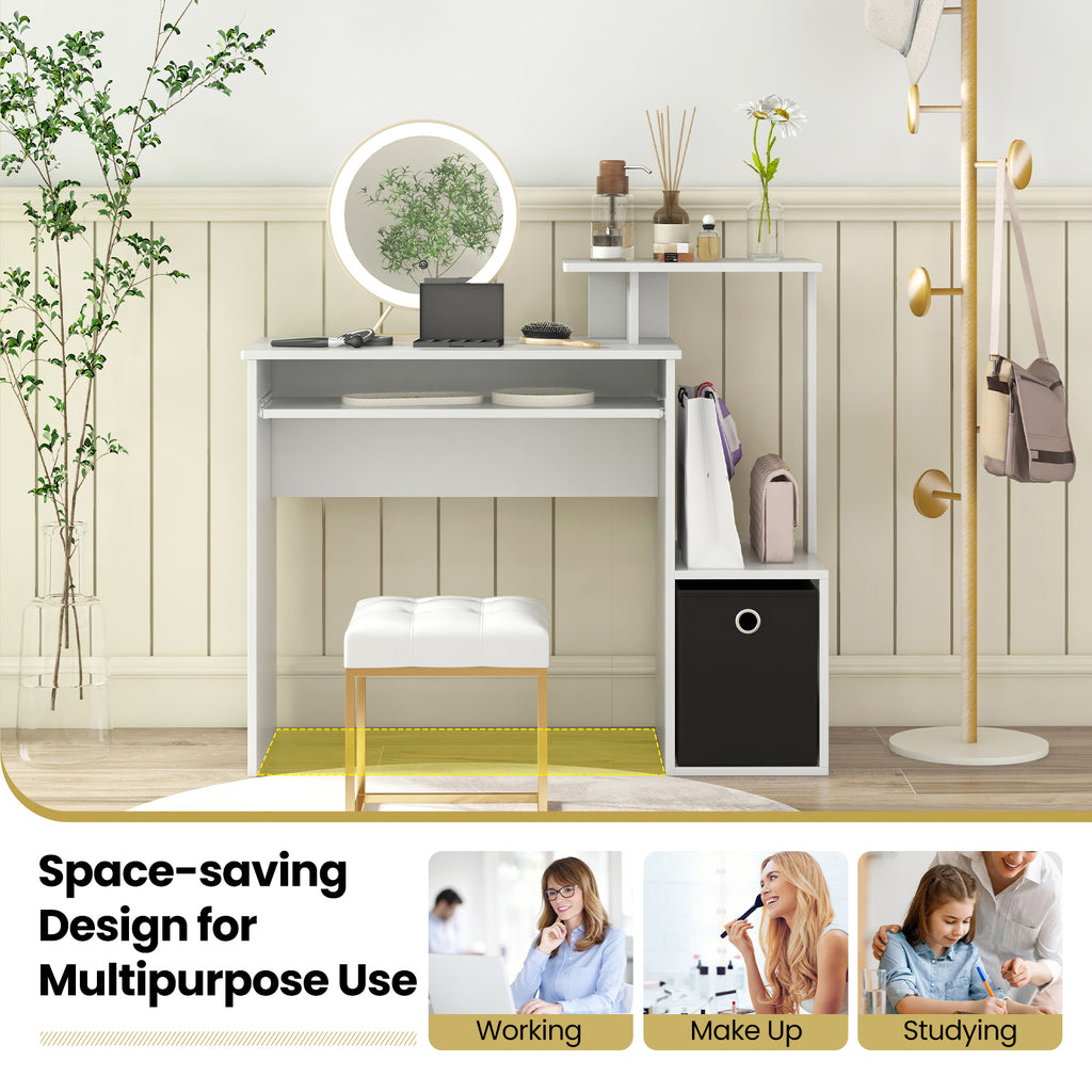 Space-Saving Computer Desk with Pull-Out Keyboard Tray - White