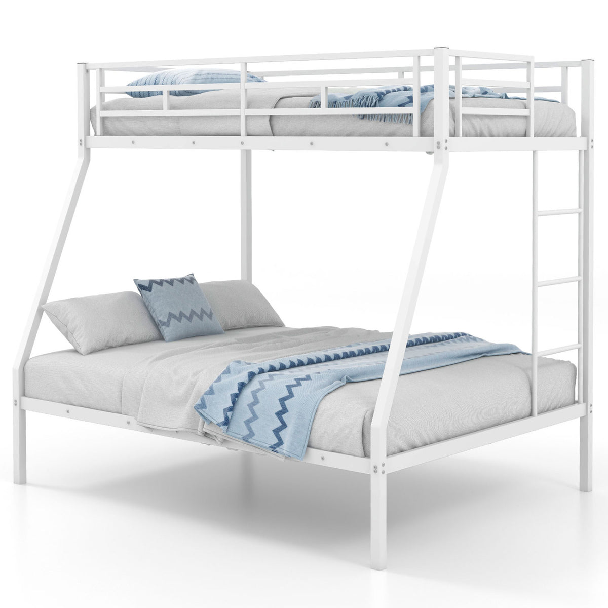 Twin over Full Metal Bunk Bed with Ladder, White