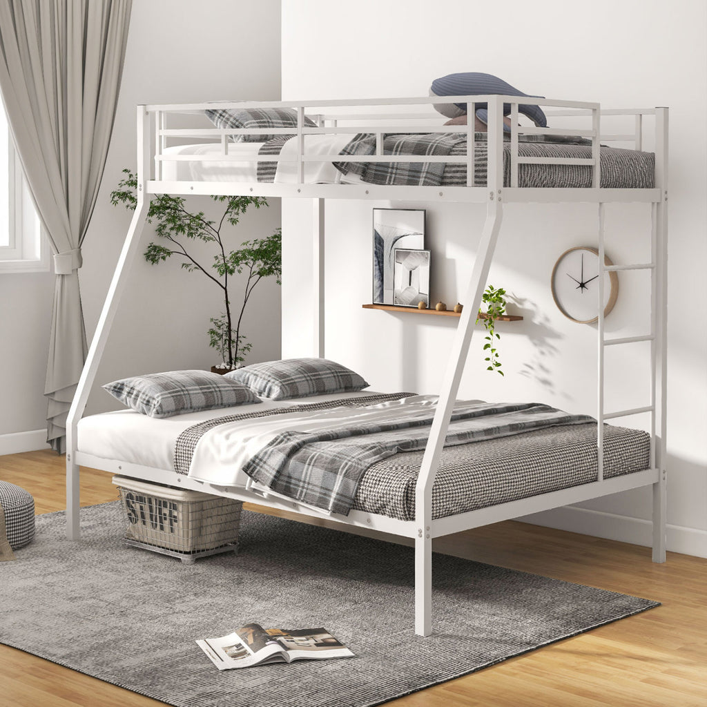Twin over Full Metal Bunk Bed with Ladder, White