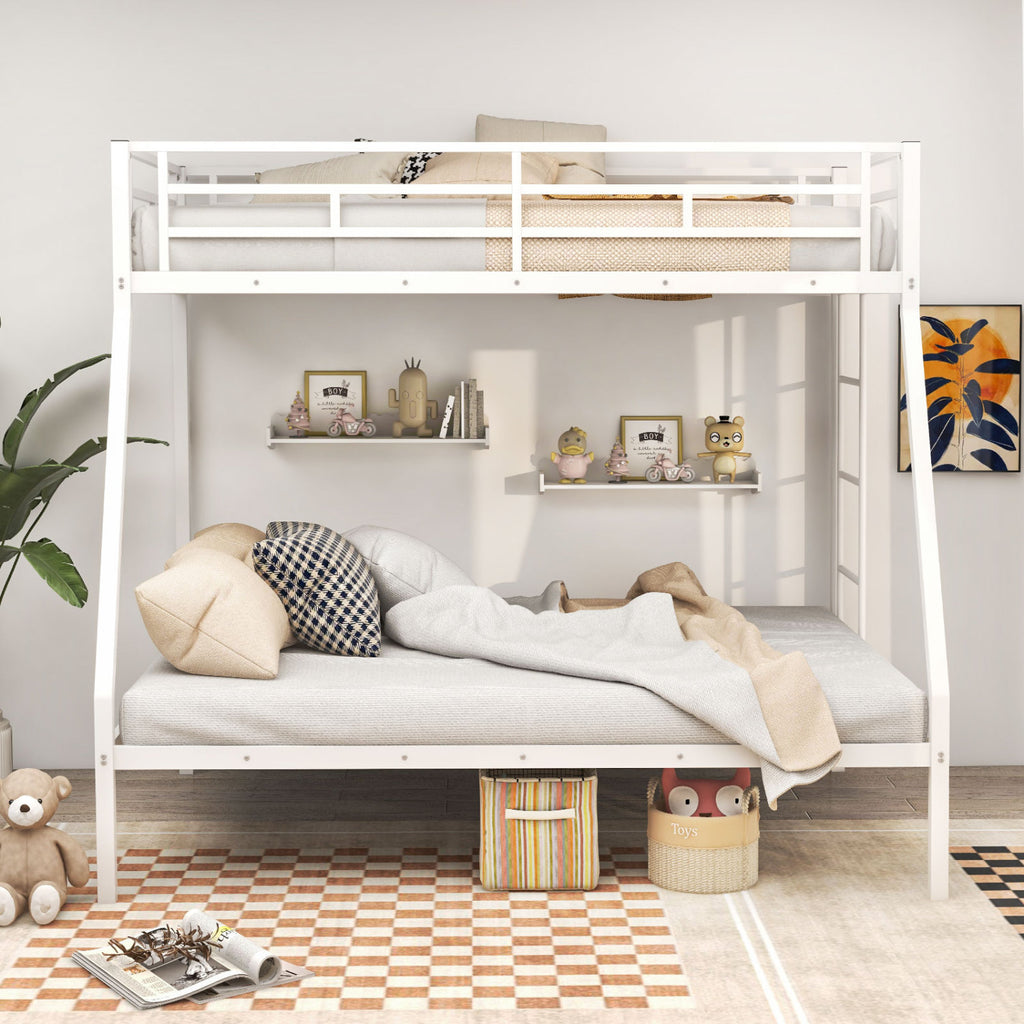 Twin over Full Metal Bunk Bed with Ladder, White
