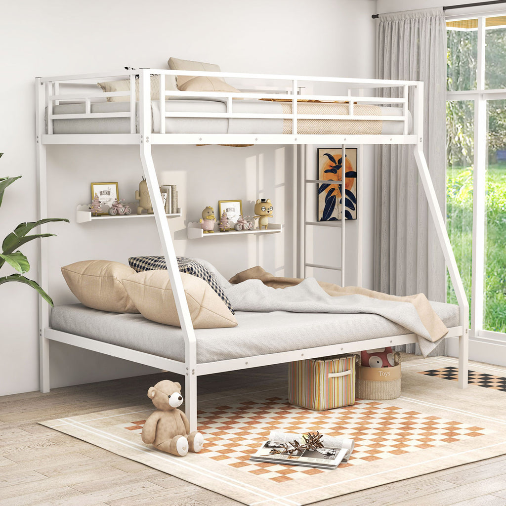 Twin over Full Metal Bunk Bed with Ladder, White