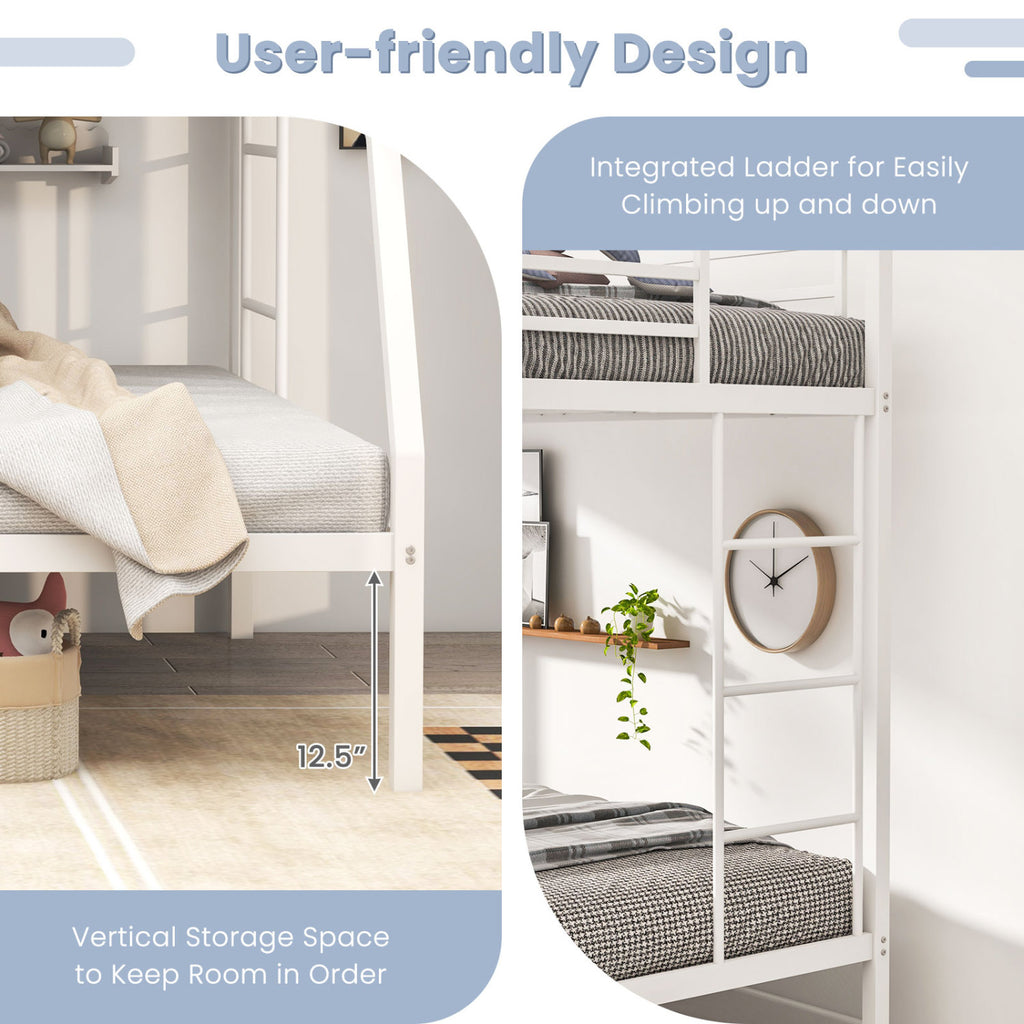 Twin over Full Metal Bunk Bed with Ladder, White