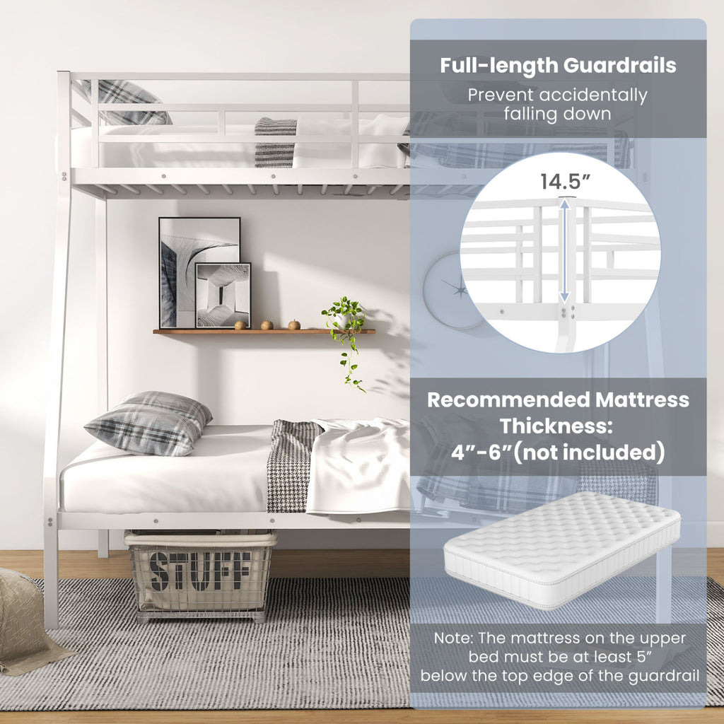 Twin over Full Metal Bunk Bed with Ladder, White