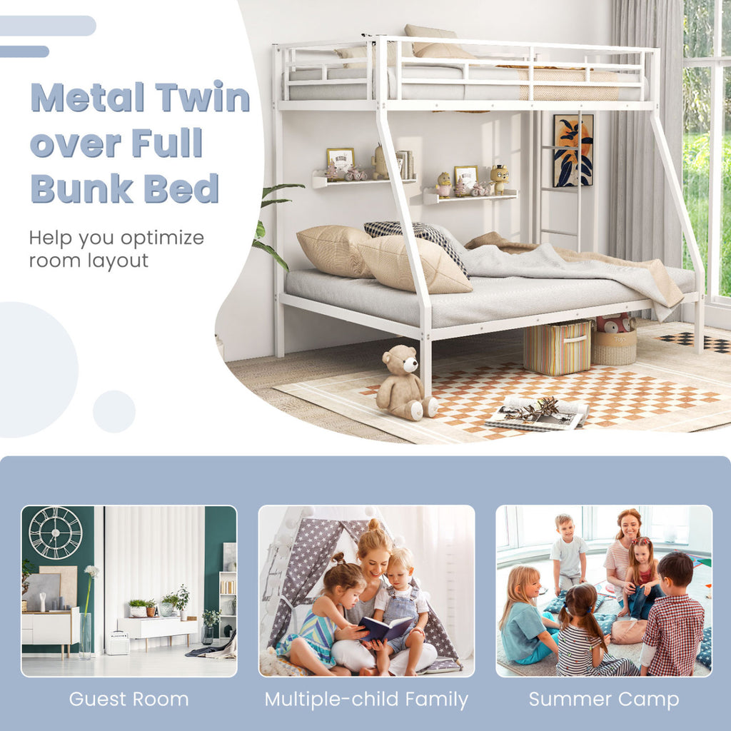 Twin over Full Metal Bunk Bed with Ladder, White