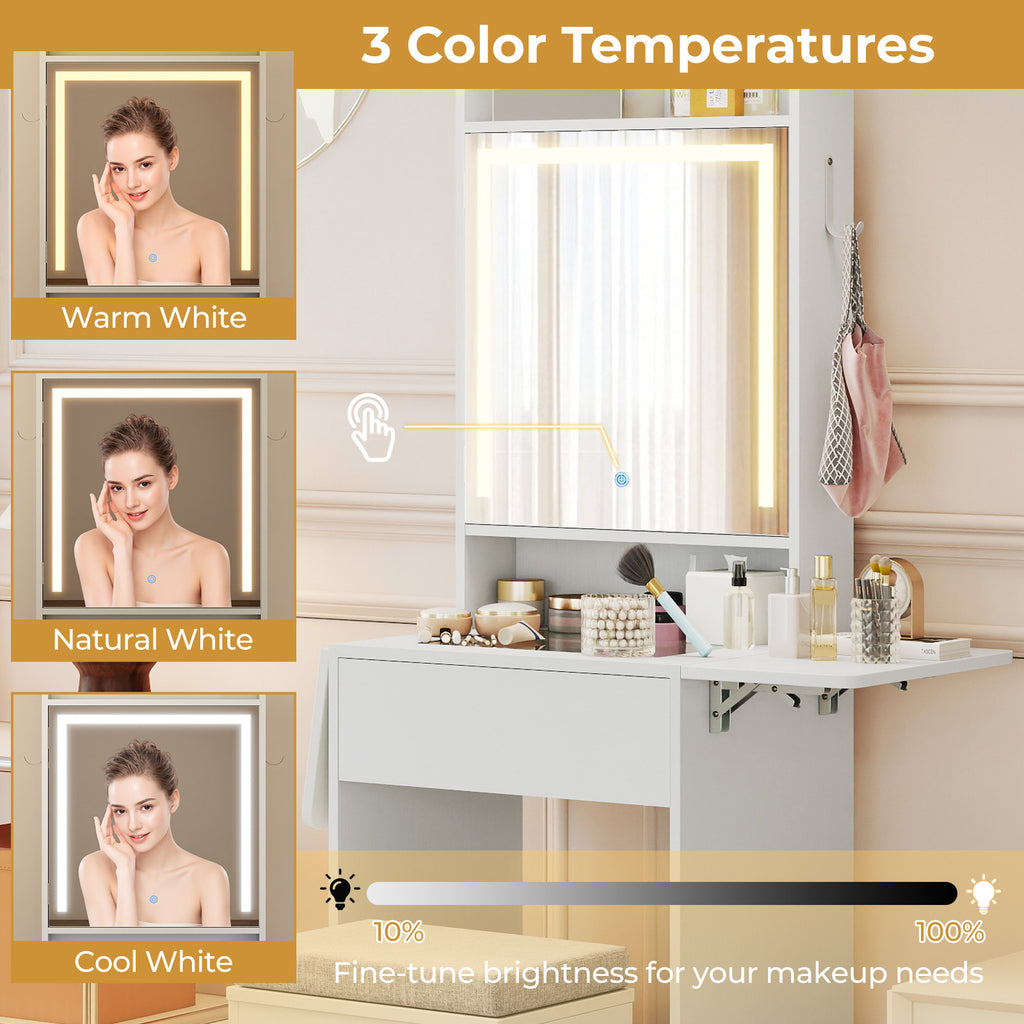 LED Vanity Desk with Mirror and Lights, White