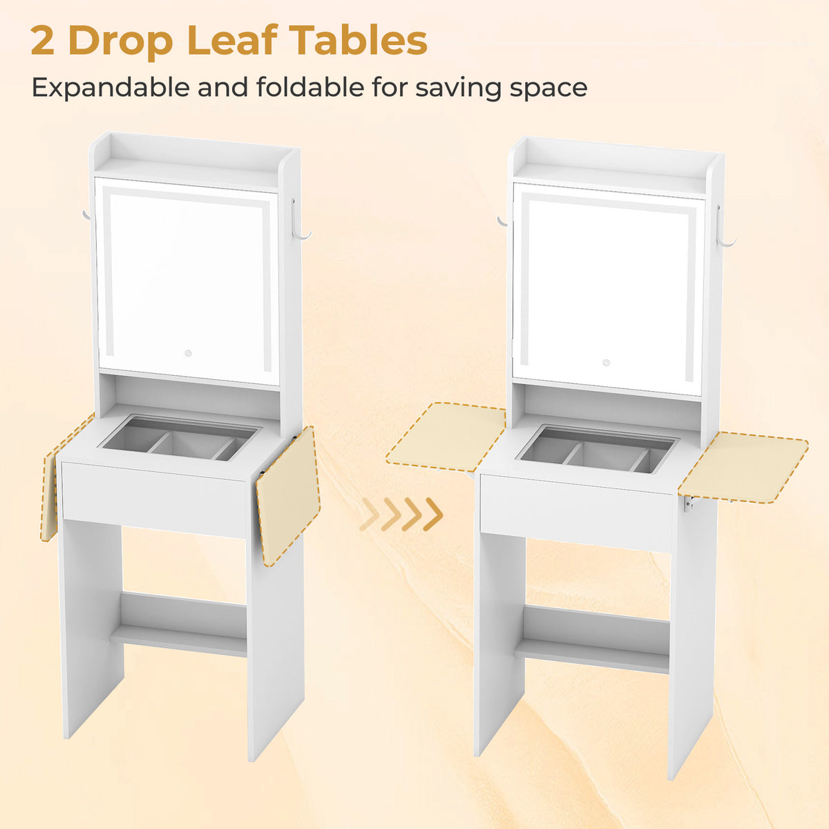 LED Vanity Desk with Mirror and Lights, White