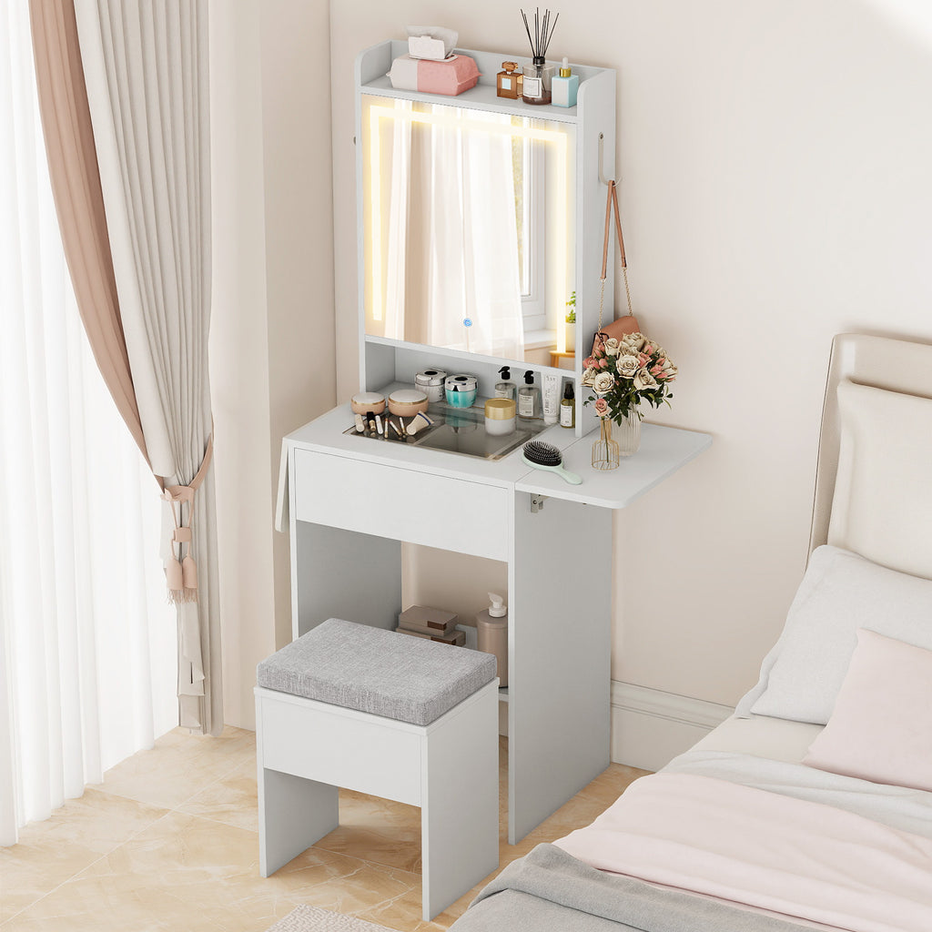 LED Vanity Desk with Mirror and Lights, White