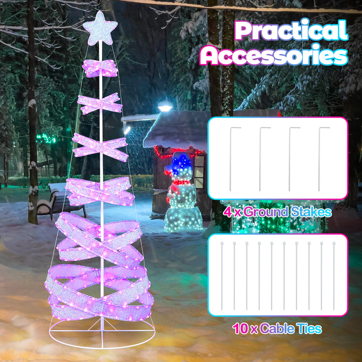 7 Feet Outdoor Spiral Christmas Tree with LED Lights for Holiday Decor
