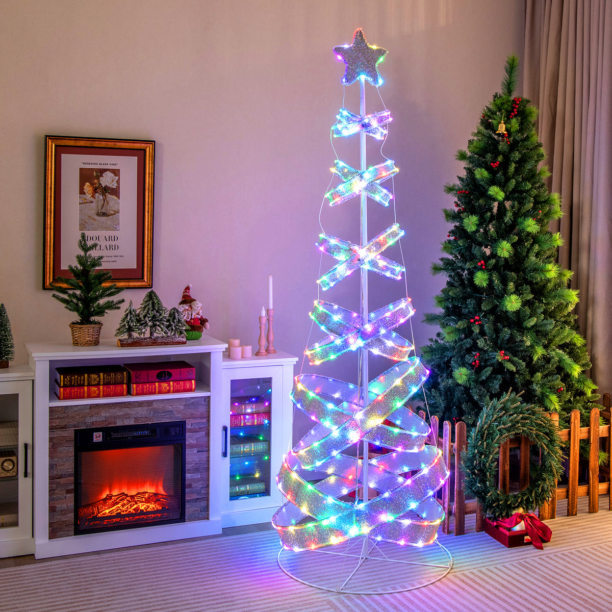 7 Feet Outdoor Spiral Christmas Tree with LED Lights for Holiday Decor