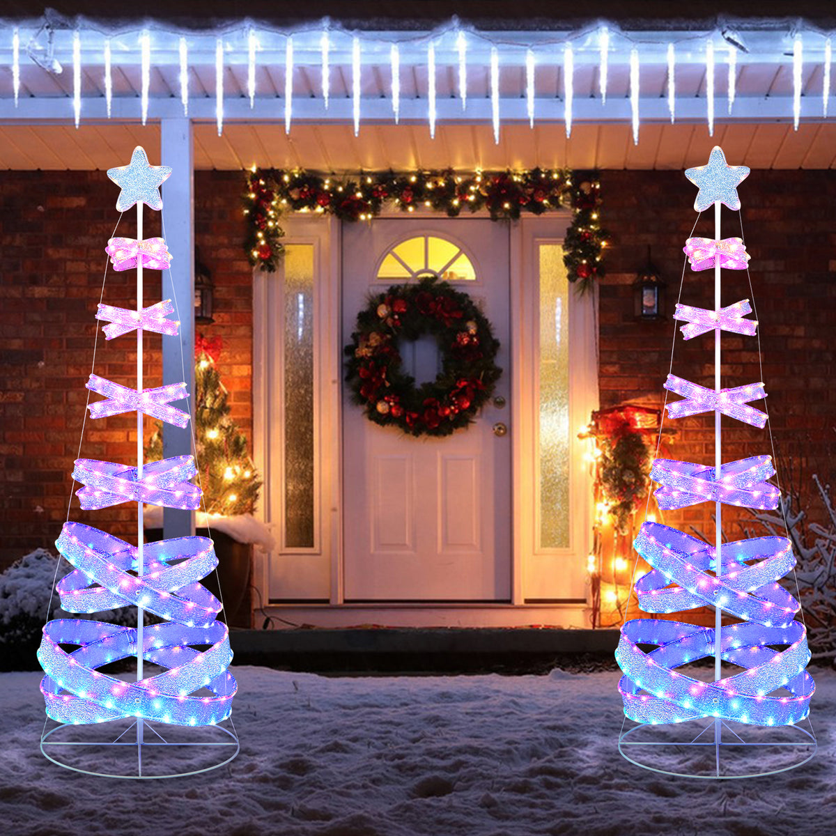 7 Feet Outdoor Spiral Christmas Tree with LED Lights for Holiday Decor