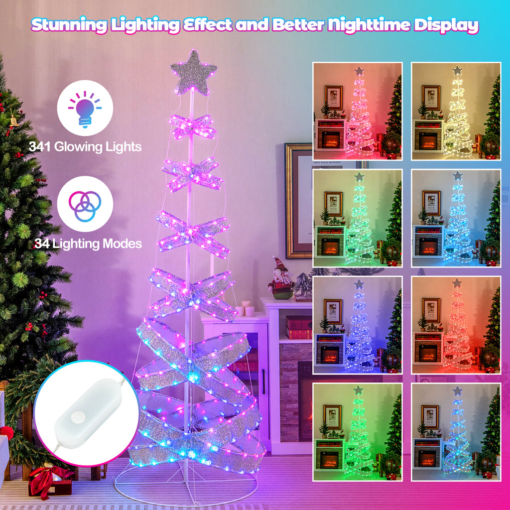 7 Feet Outdoor Spiral Christmas Tree with LED Lights for Holiday Decor