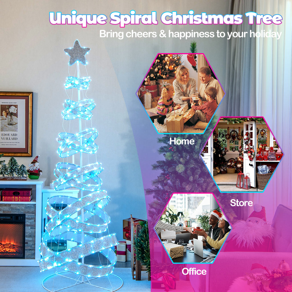 7 Feet Outdoor Spiral Christmas Tree with LED Lights for Holiday Decor