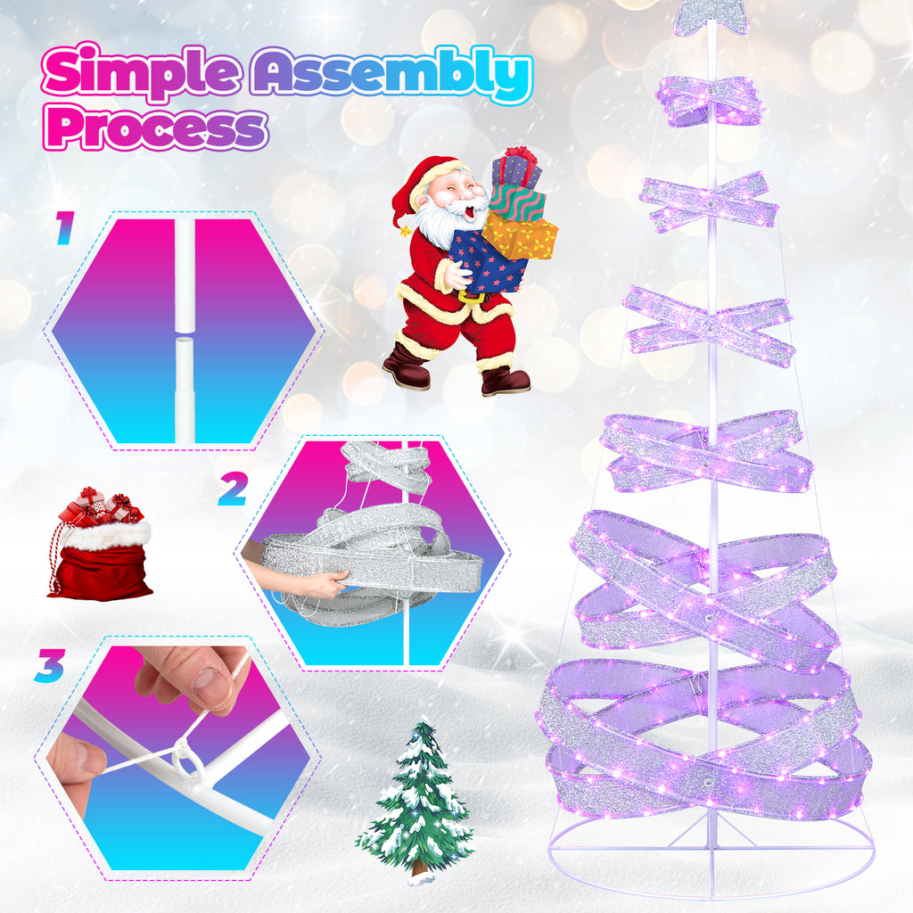 7 Feet Outdoor Spiral Christmas Tree with LED Lights for Holiday Decor