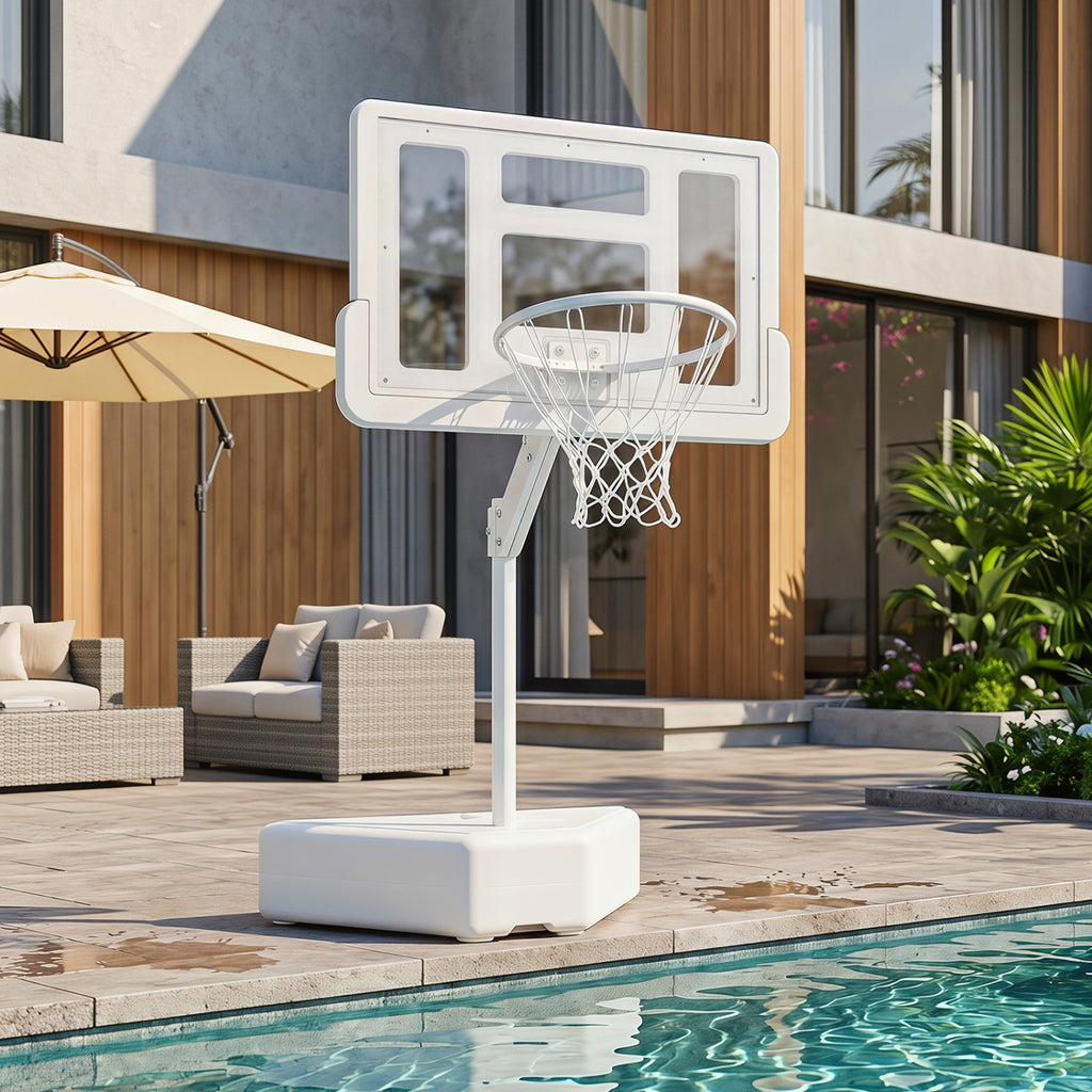 Adjustable Pool Basketball Hoop with 2 Balls & Pump - White, 23.5-47" Height