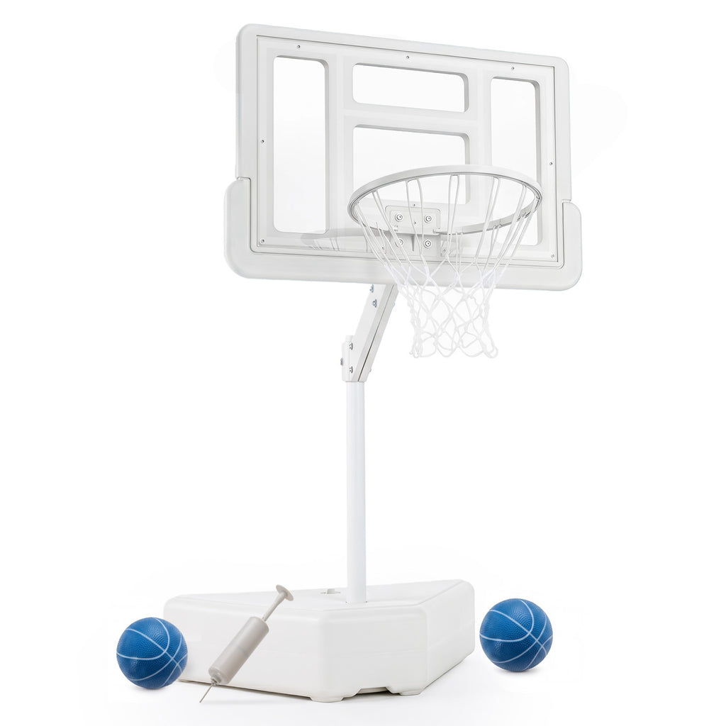 Adjustable Pool Basketball Hoop with 2 Balls & Pump - White, 23.5-47" Height