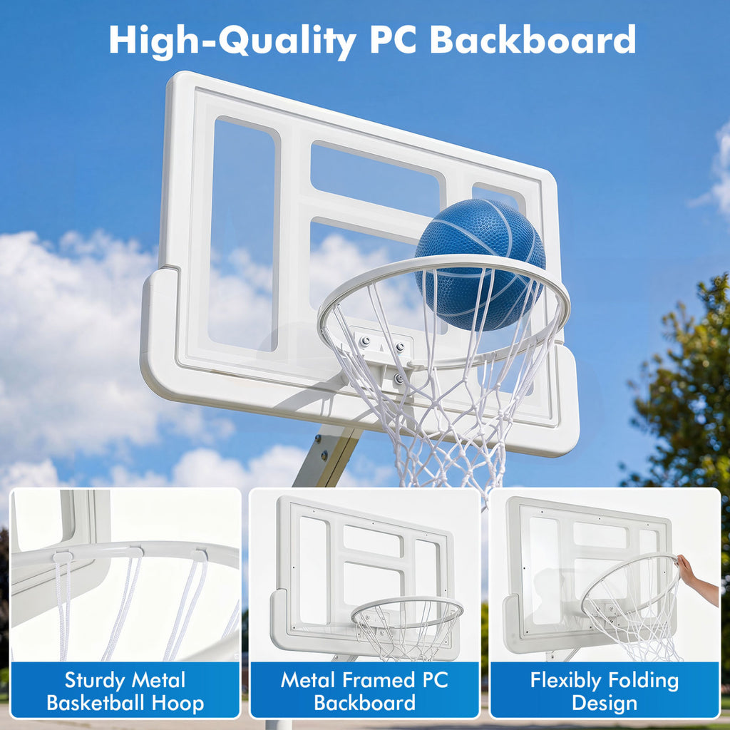 Adjustable Pool Basketball Hoop with 2 Balls & Pump - White, 23.5-47" Height