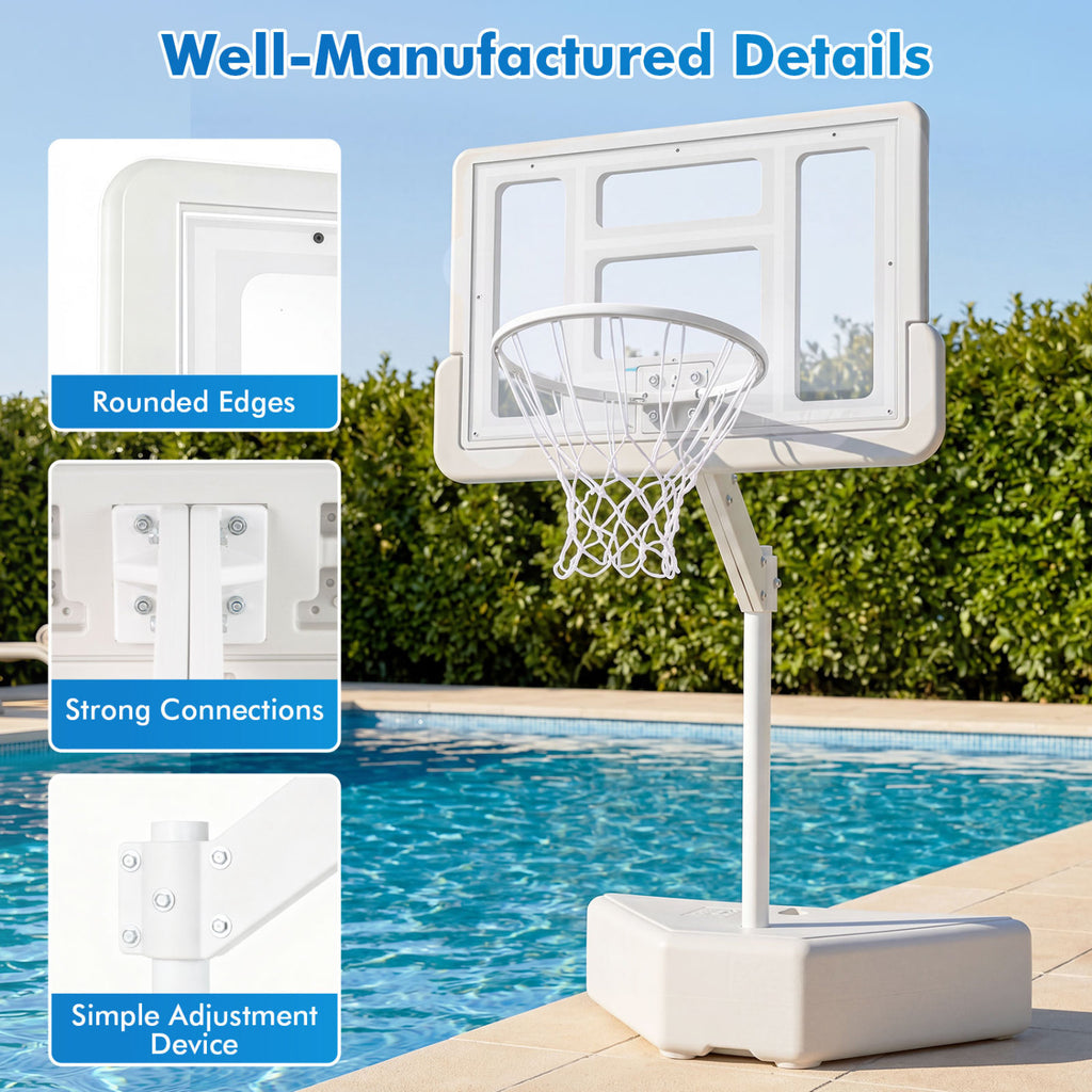 Adjustable Pool Basketball Hoop with 2 Balls & Pump - White, 23.5-47" Height