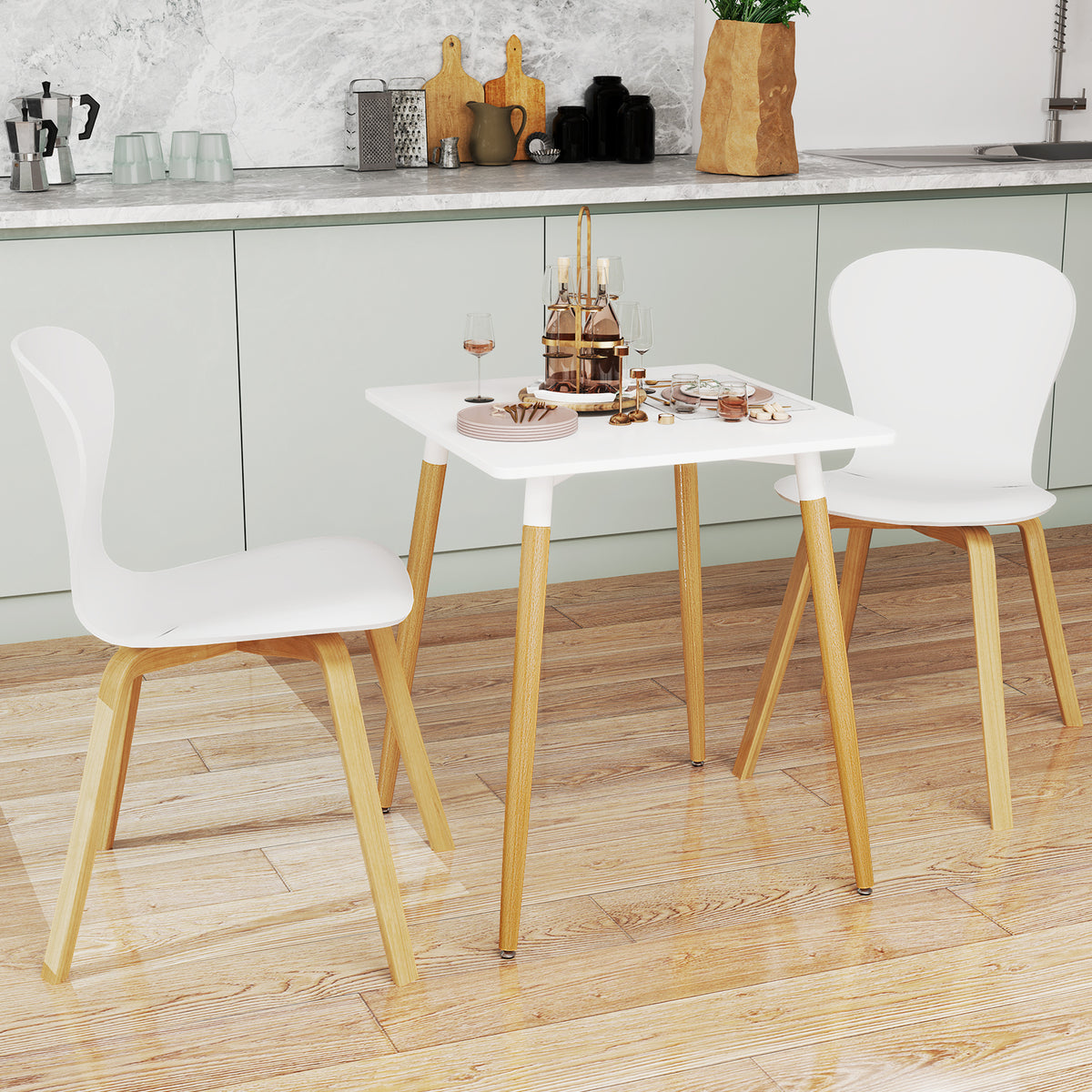 Square Dining Table 23.5" with Adjustable Foot Pads - White
