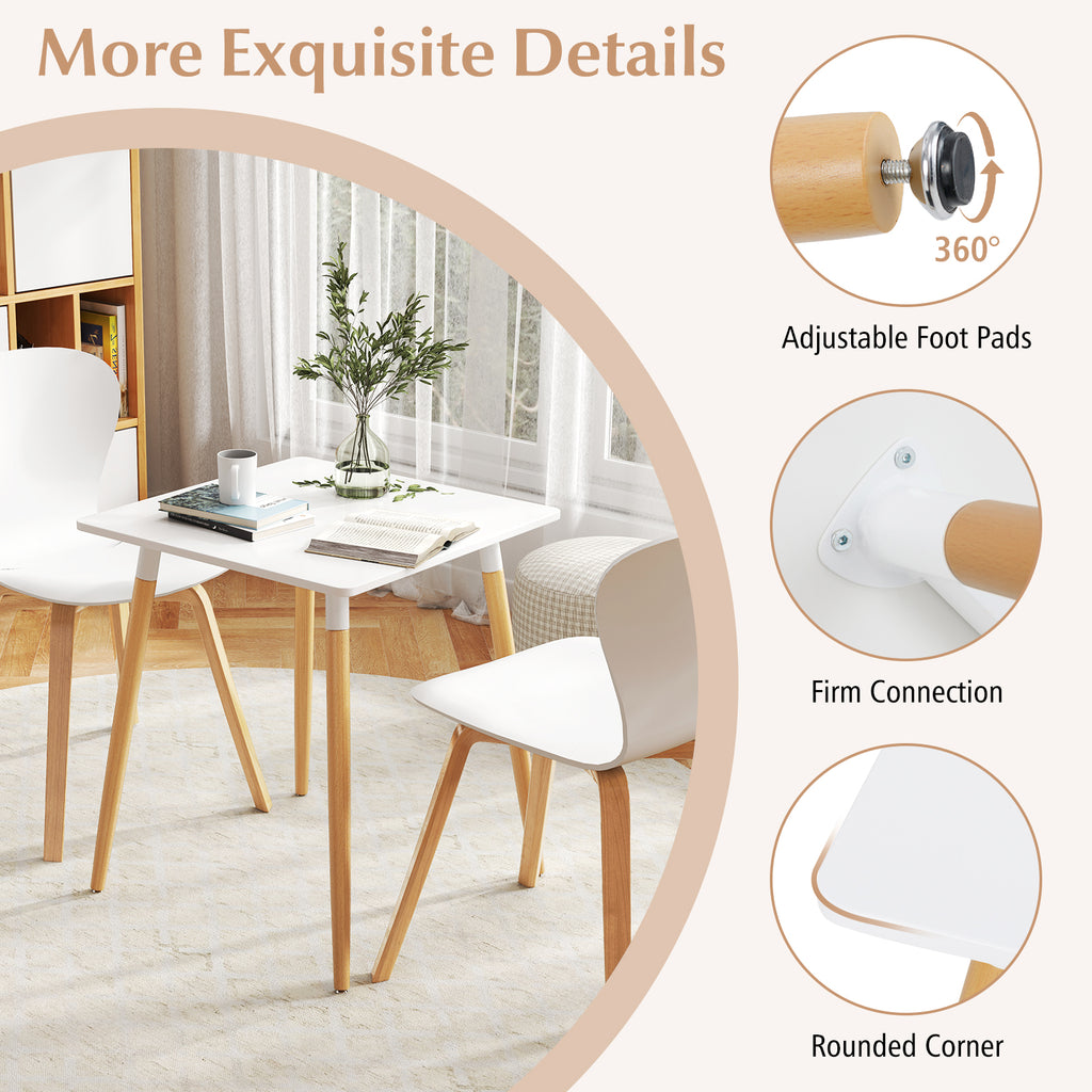 Square Dining Table 23.5" with Adjustable Foot Pads - White