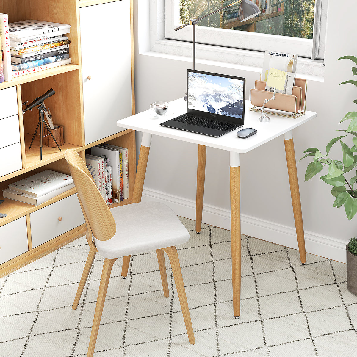 Square Dining Table 23.5" with Adjustable Foot Pads - White