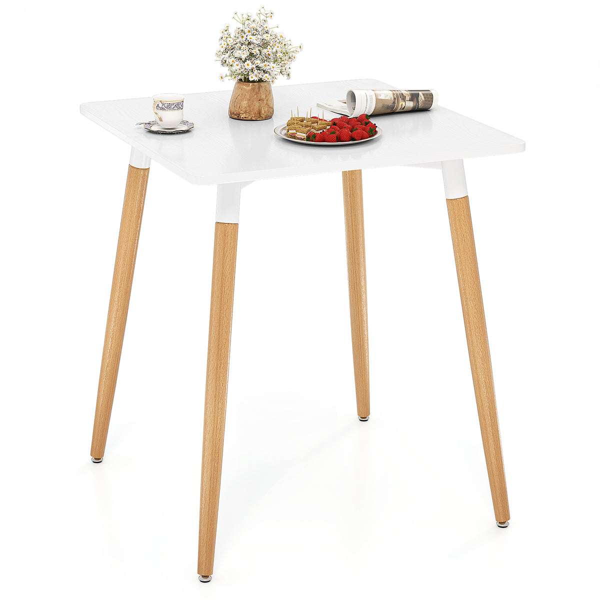 Square Dining Table 23.5" with Adjustable Foot Pads - White