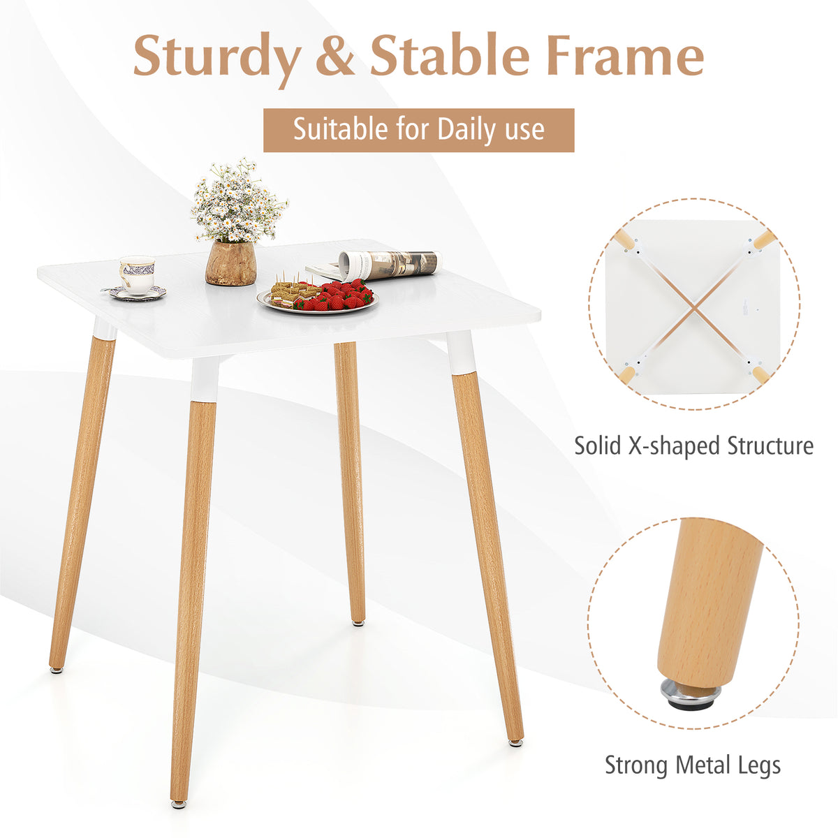 Square Dining Table 23.5" with Adjustable Foot Pads - White