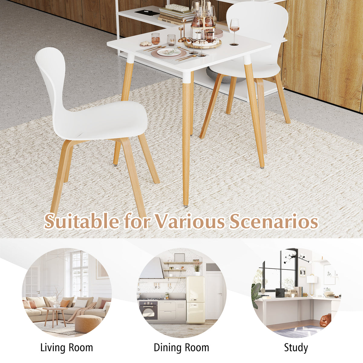 Square Dining Table 23.5" with Adjustable Foot Pads - White